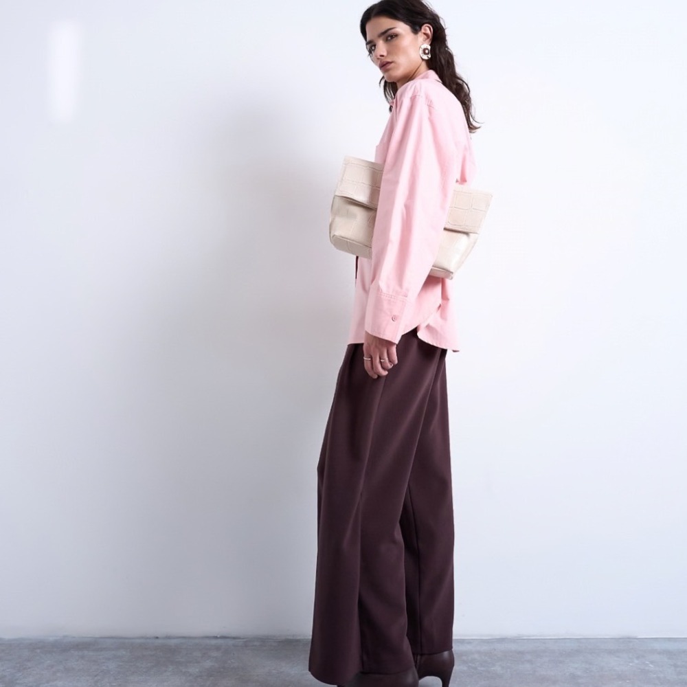 TOPSHOP Pink Oversized 100% Cotton Button Down Shirt With Darted Cuffs Small